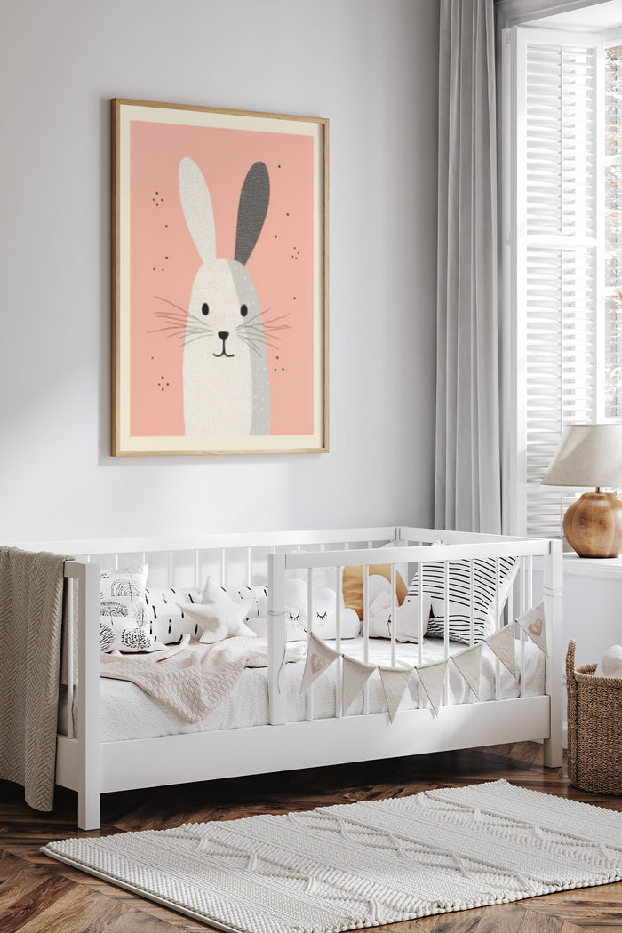 Cute Rabbit Illustration Poster in Stylish Nursery Room Decor