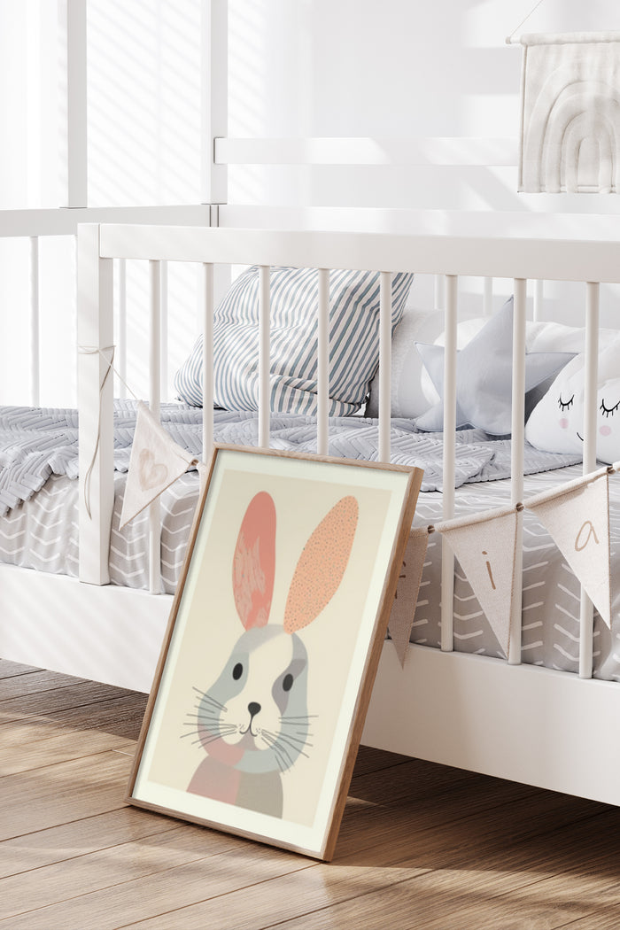 Modern baby room interior with cute rabbit illustration poster