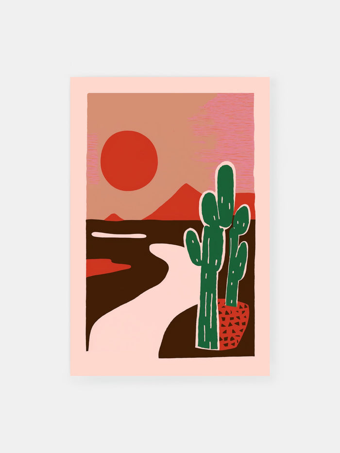 Wüstensonne und Kaktus Poster