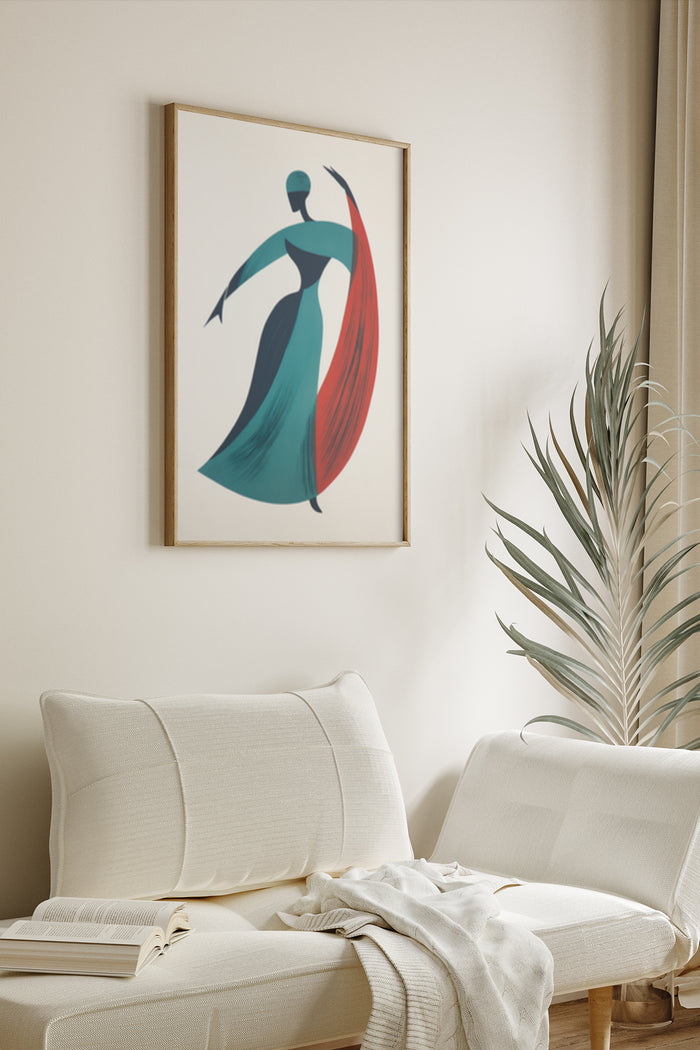 Elegant abstract dancer poster in living room setting