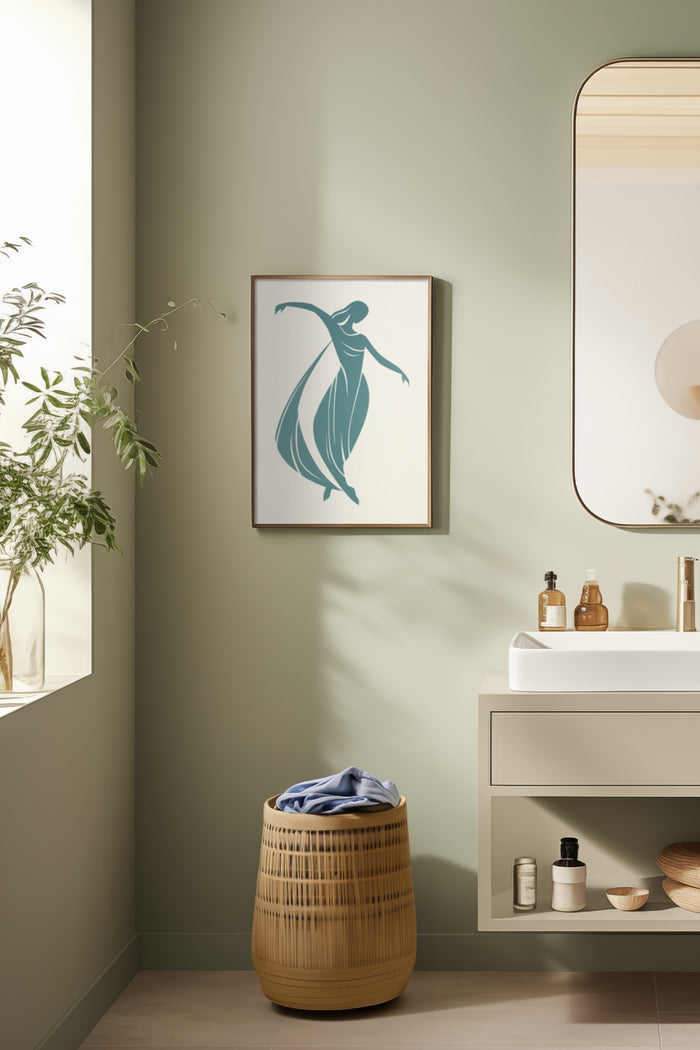 Elegant Blue Dress Ballerina Poster Artwork in Modern Bathroom Decor Setting