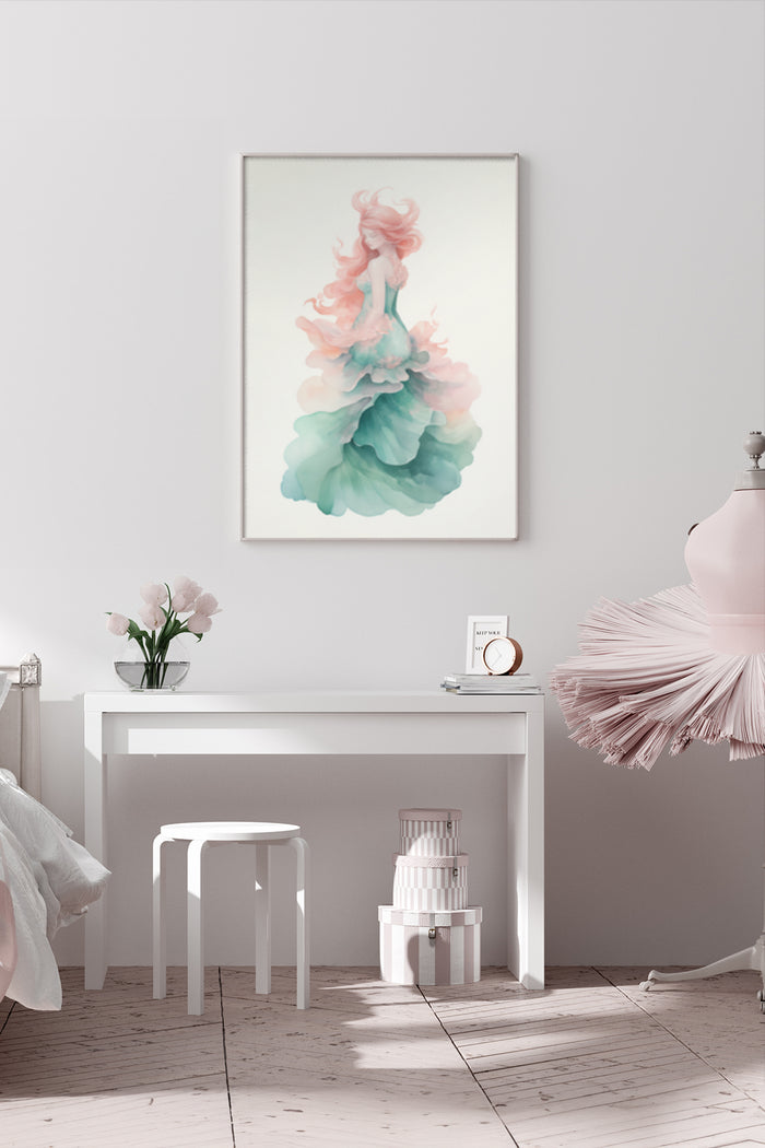 Elegant Watercolor Figurative Art Poster in Interior
