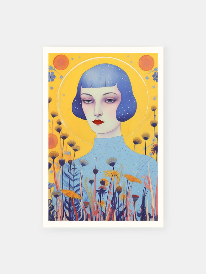 Floral Blue Girl Portrait Poster