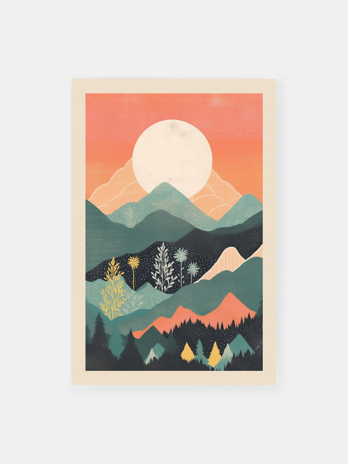 Floral Mountain Sunset Poster