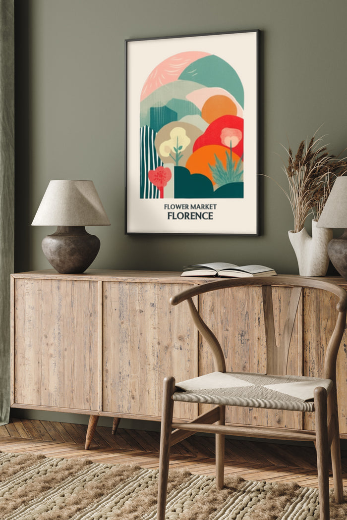 Stylish Florence Flower Market Poster on Wall in a Modern Home Interior