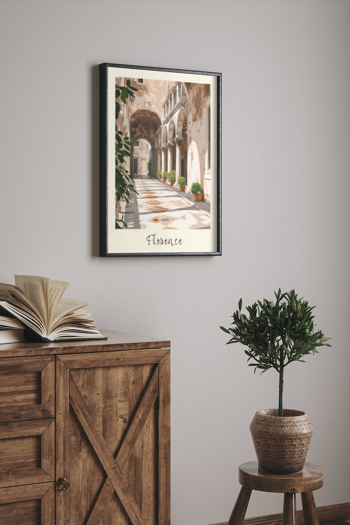 Florence Italy Vintage Travel Poster Artwork in a Living Room Setting