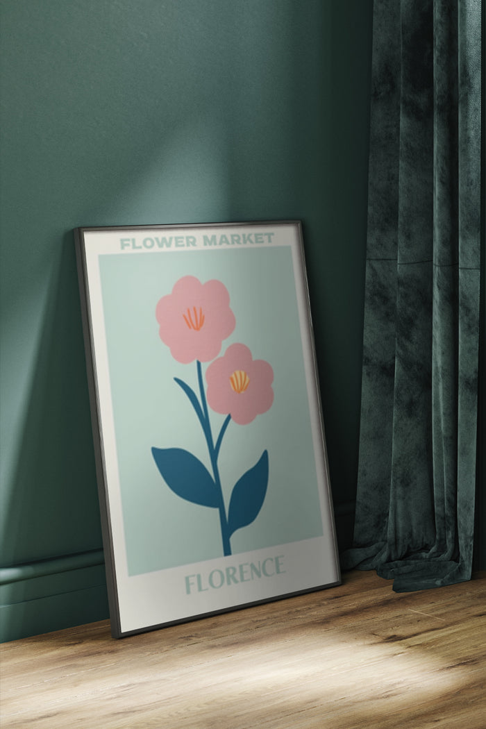 Stylized Flower Market Florence Art Poster in Room Setting