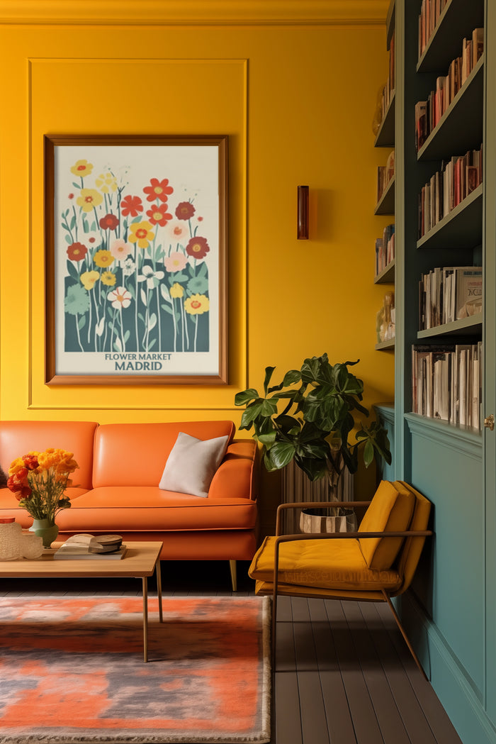 Flower Market Madrid Poster in Modern Living Room Interior