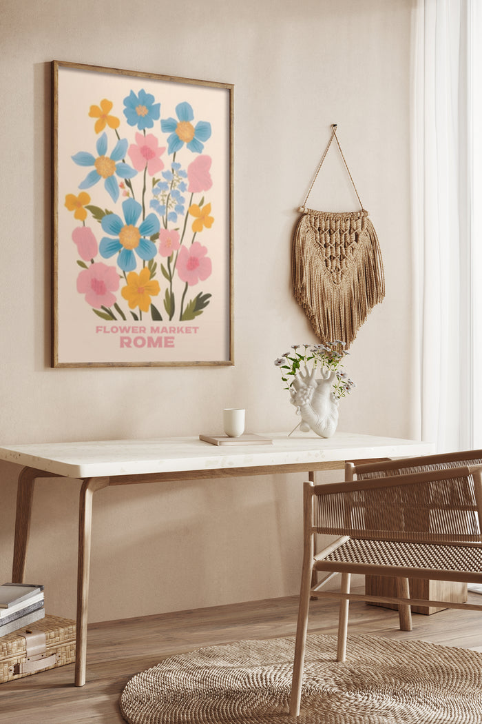 Rome Flower Market colorful poster in a modern home interior setting