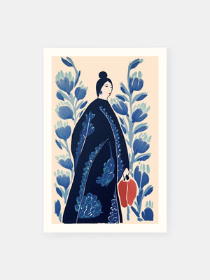 Folkloristische Blaue Frau Poster