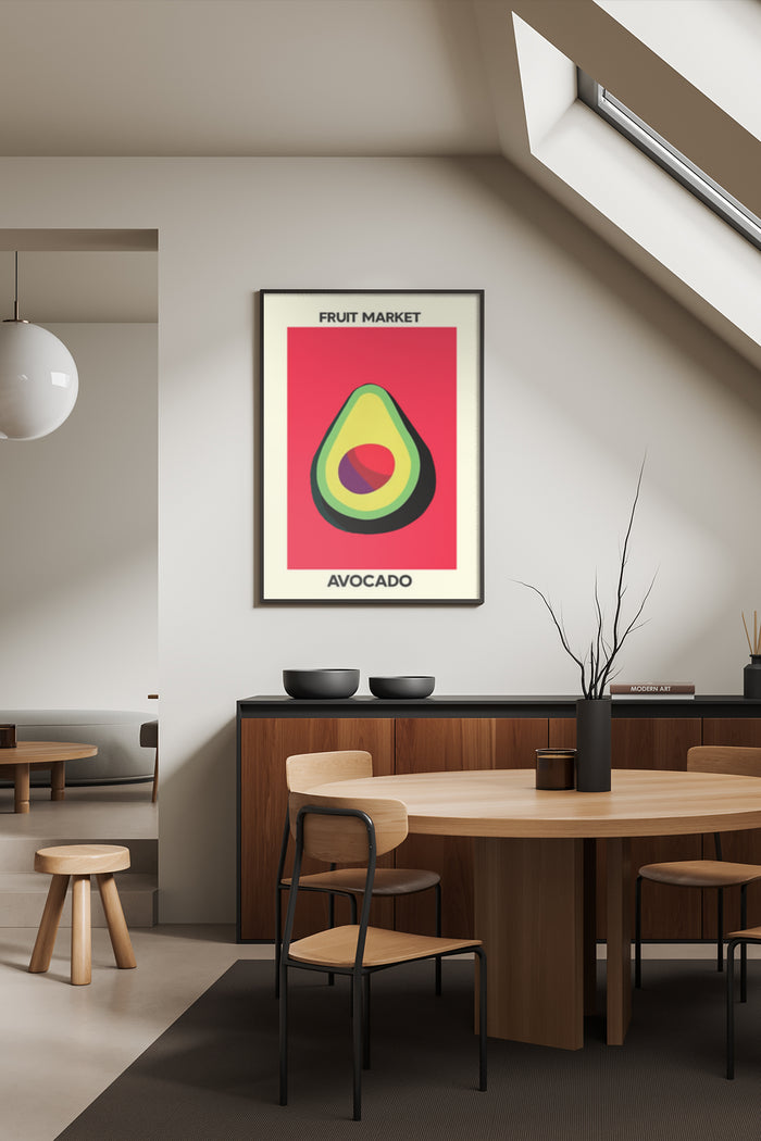 Stylish Fruit Market Avocado Poster in Contemporary Kitchen Interior