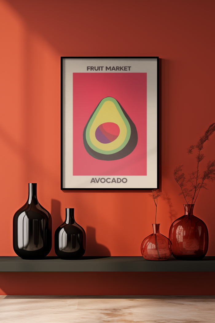 Modern Fruit Market Avocado Poster Hung in a Stylish Kitchen