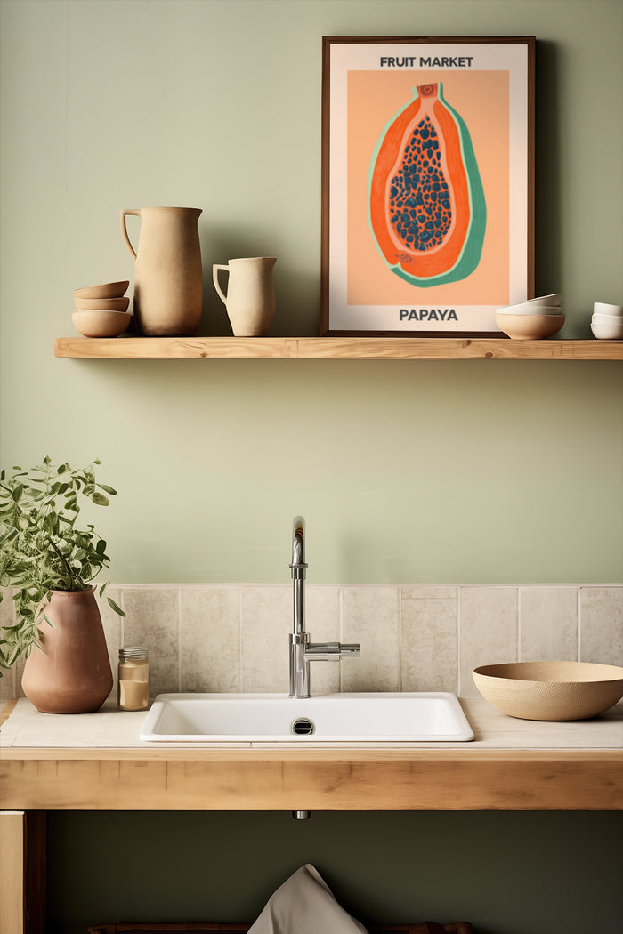 Fruit Market Papaya vibrant poster in modern kitchen setting