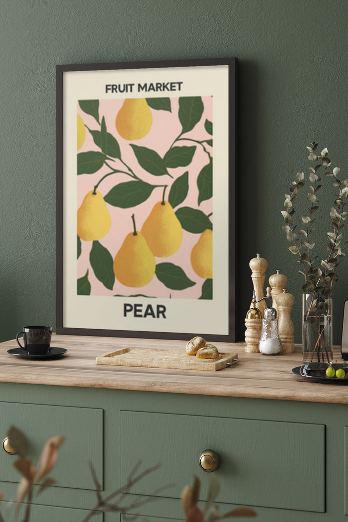 Contemporary Fruit Market Pear Illustration Poster in Modern Kitchen