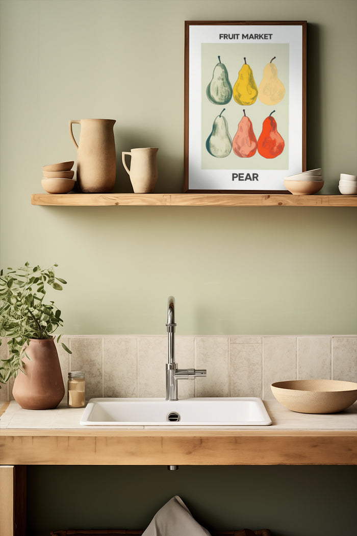 Fruit Market Pear Poster in Modern Kitchen Interior