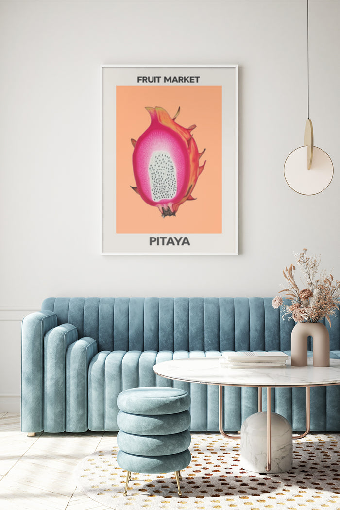 Minimalist Fruit Market Pitaya Poster in Modern Interior