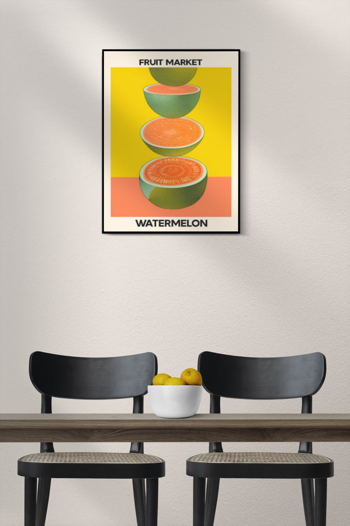 Modern fruit market watermelon poster art displayed in an interior setting