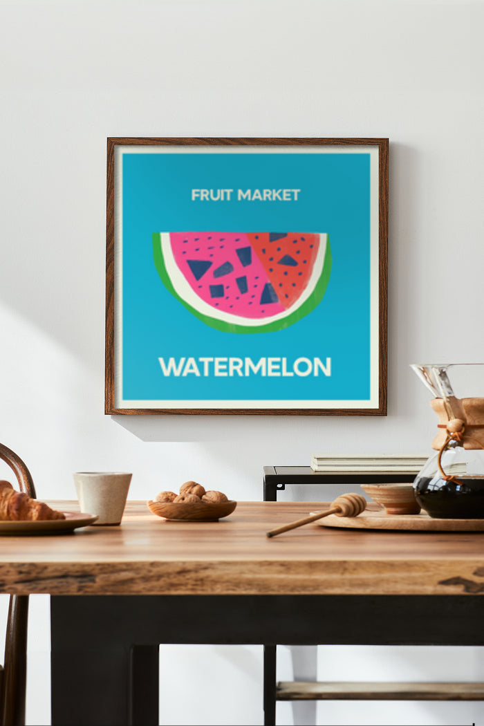 Stylish fruit market watermelon poster in a modern kitchen setting