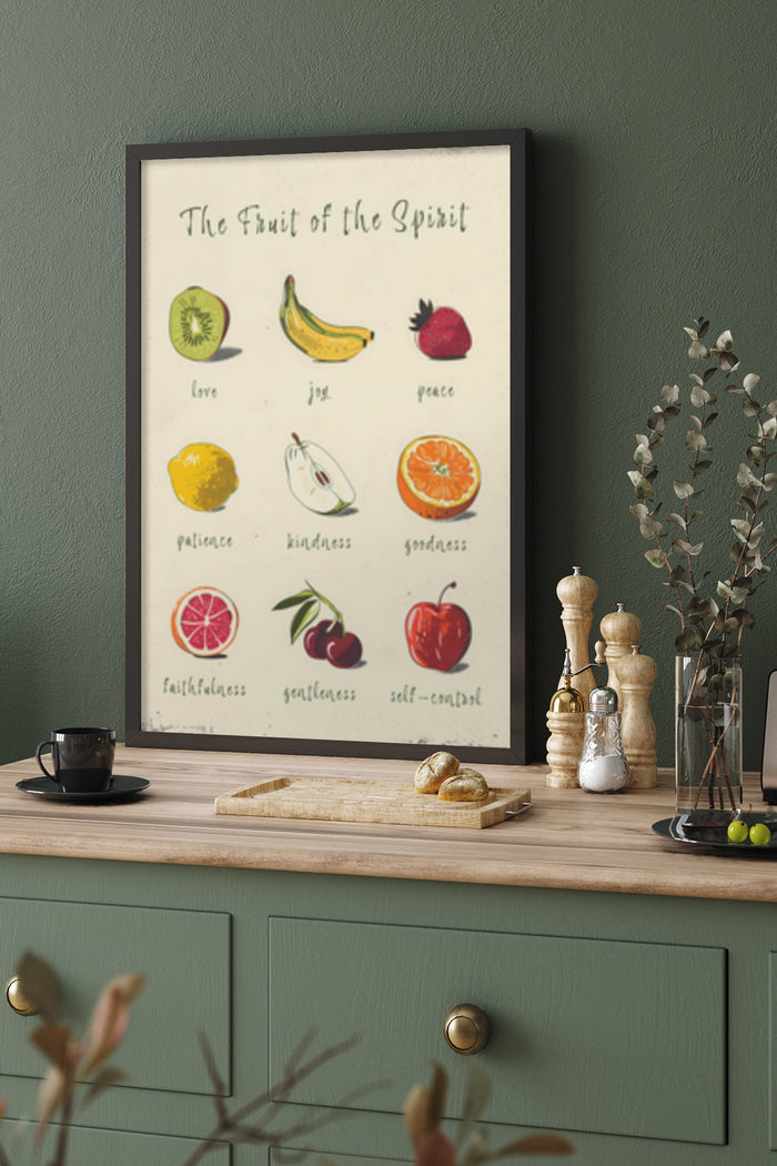 Inspirational Fruit of the Spirit Poster with Colorful Illustrations for Home Kitchen Decor