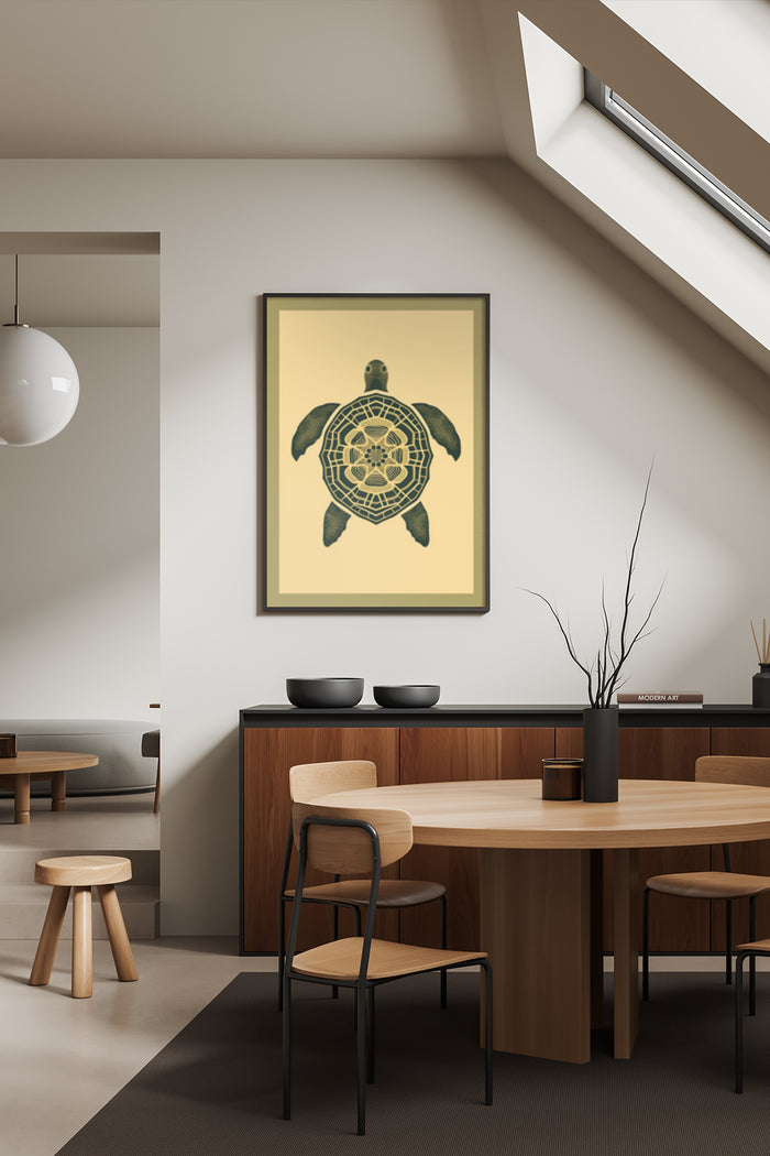 Geometric turtle poster in a contemporary dining room setting