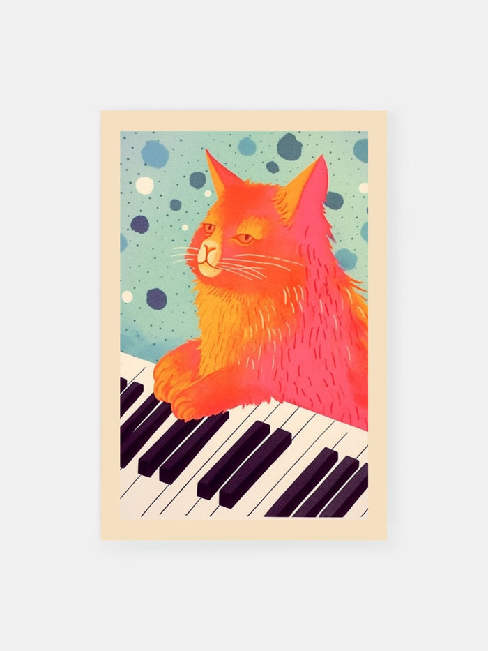 Ginger Cat Playing Piano Poster