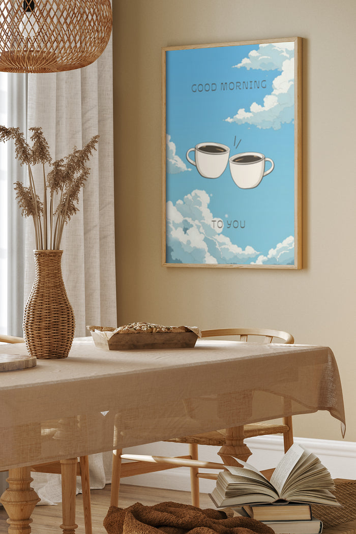 Good Morning Coffee Cups Poster in Stylish Home Interior Setting