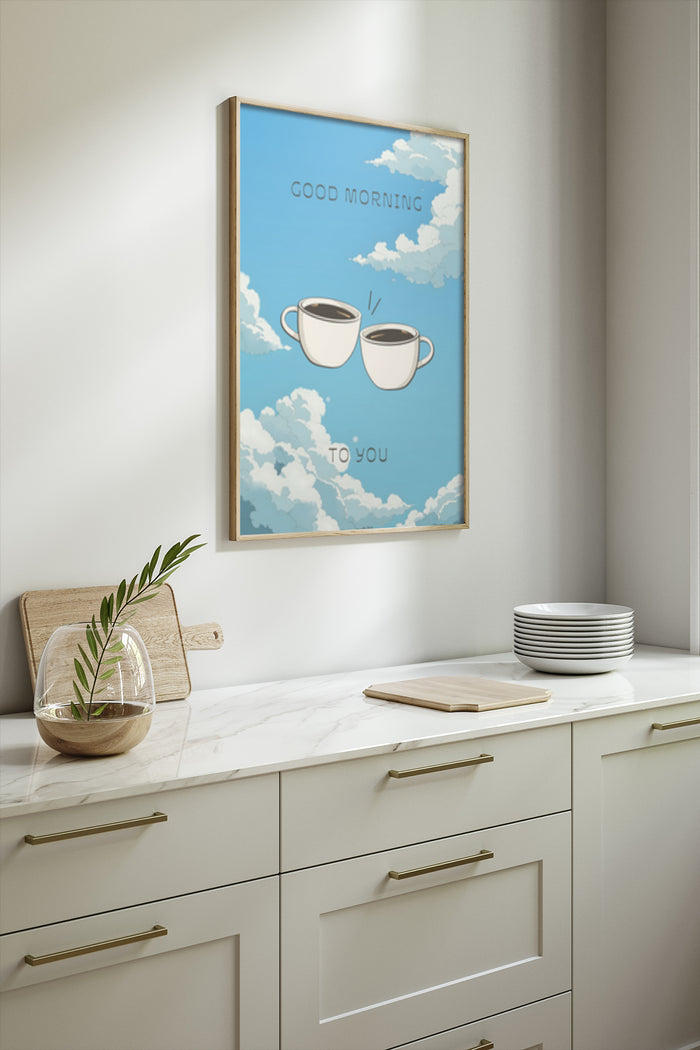 Good Morning To You Poster with Two Coffee Cups on Kitchen Wall