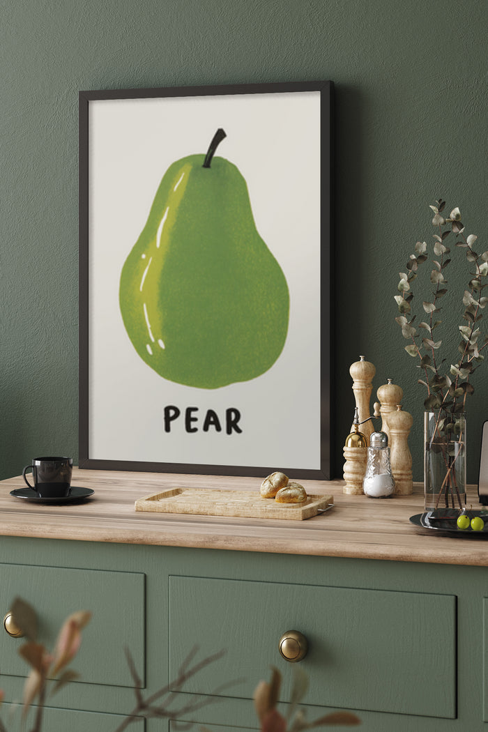 Green Pear Minimalist Art Poster for Kitchen Decor