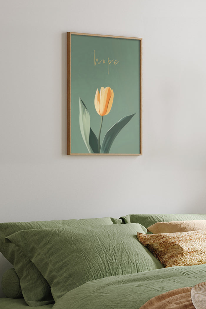Hope inspirational quote with tulip illustration, modern bedroom wall decor
