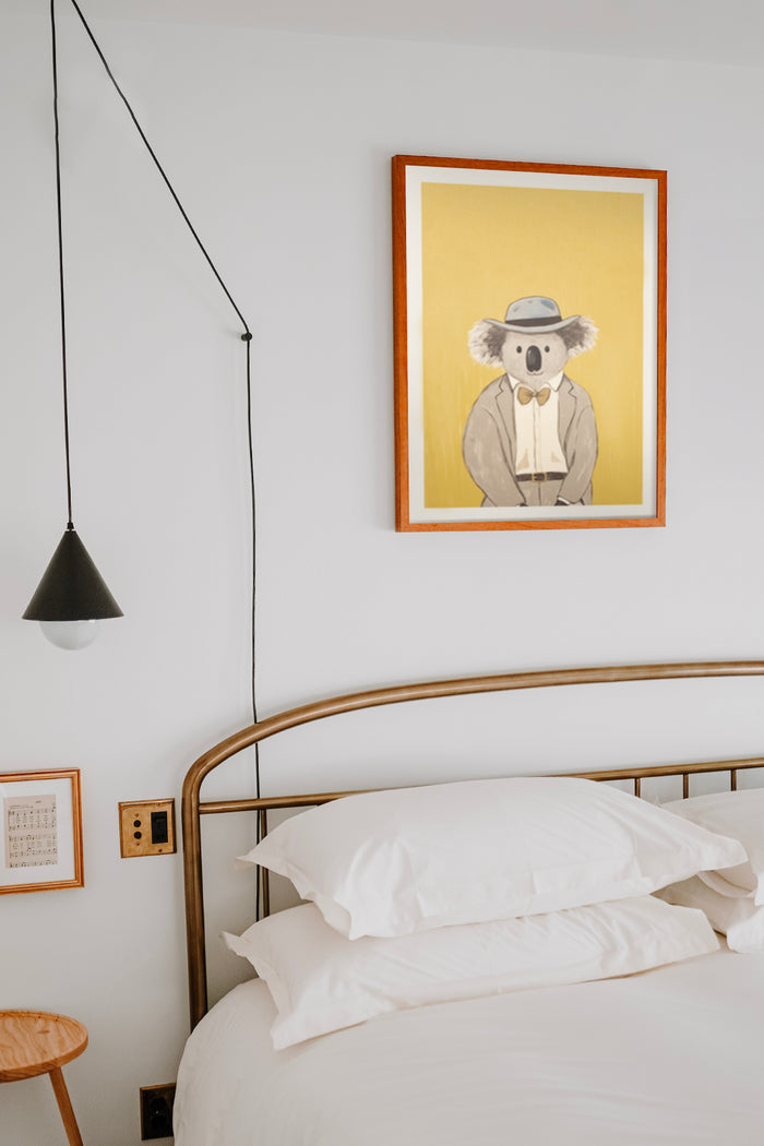 Elegant Koala Illustration Poster in Bedroom Interior Decor Setting