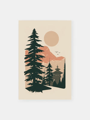 Zen Mountain Illustration Poster