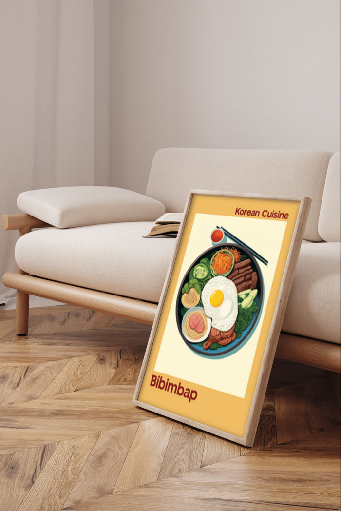 Korean Cuisine Bibimbap Colorful Illustrated Poster in a Modern Room