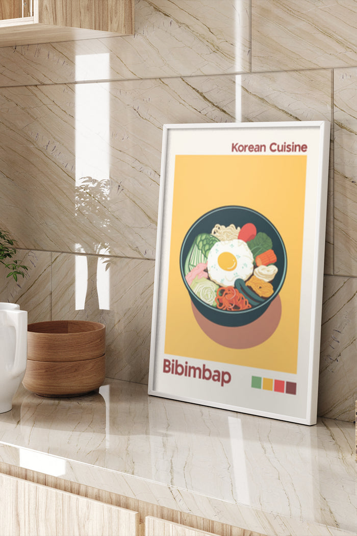 Korean Cuisine Bibimbap Poster Advertisement in a Restaurant Setting