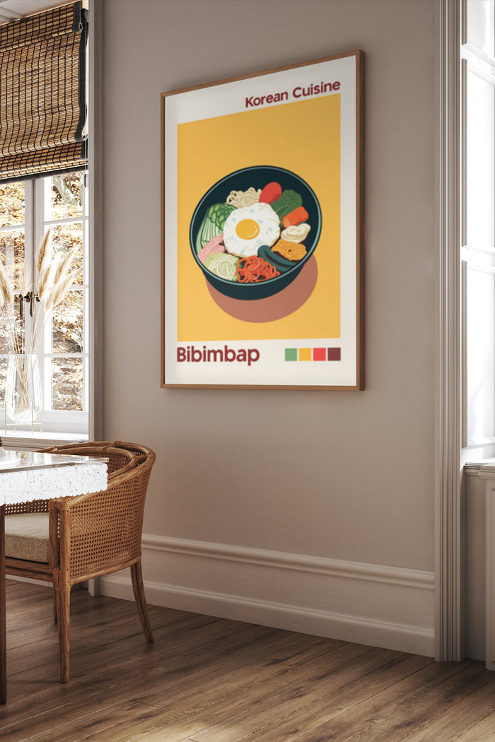 Minimalist Korean Cuisine Bibimbap Illustration Poster in Modern Interior