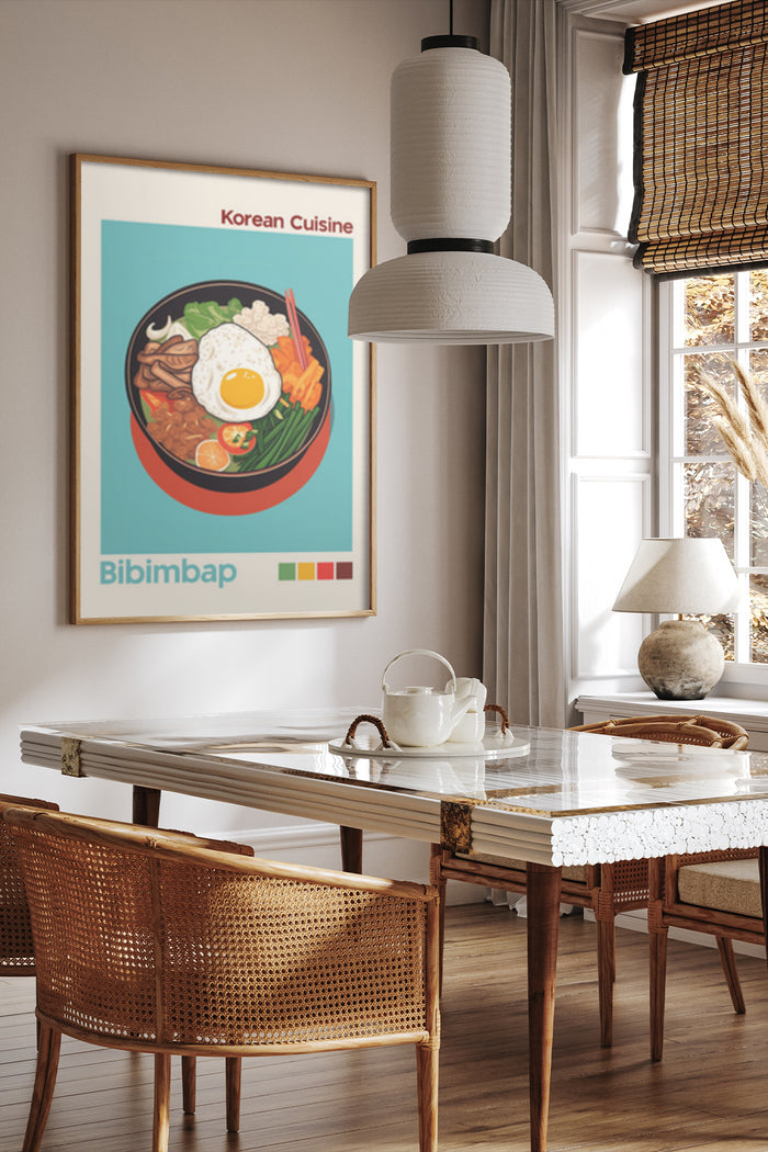 Korean Cuisine Bibimbap Poster in Modern Dining Room