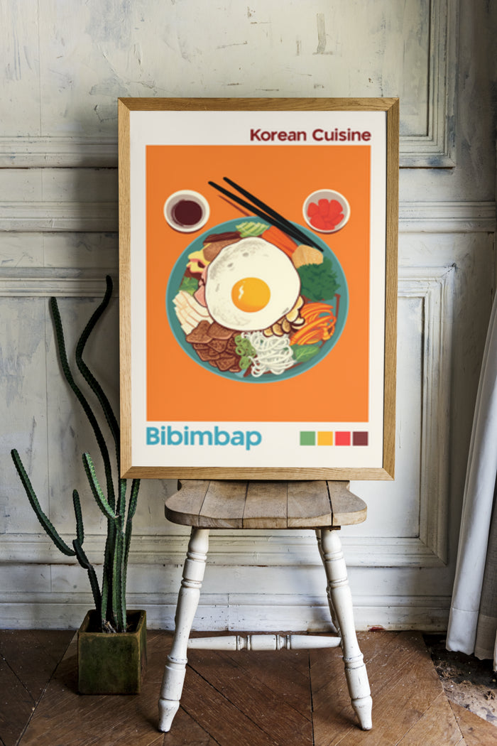Korean Cuisine Bibimbap Art Poster Display in Home Interior