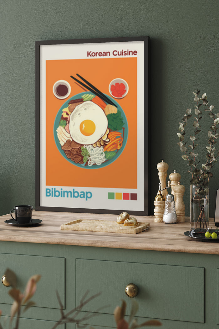 Korean Cuisine Bibimbap Art Poster in Stylish Home Decor Setting
