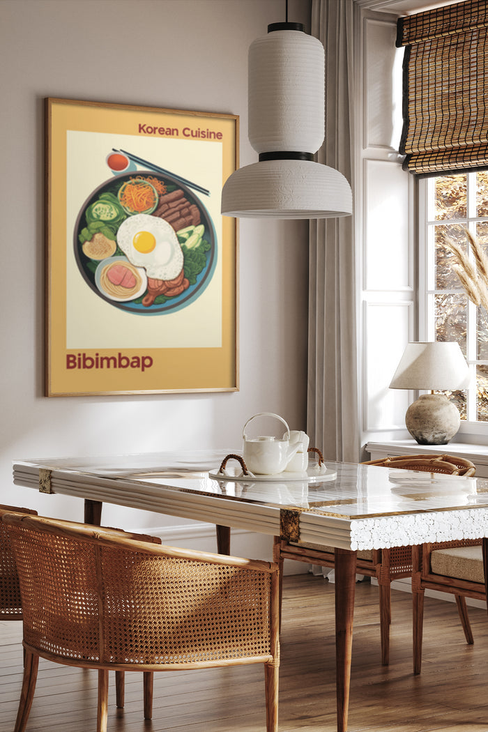Korean Cuisine Bibimbap Artwork Poster Displayed in Modern Dining Room