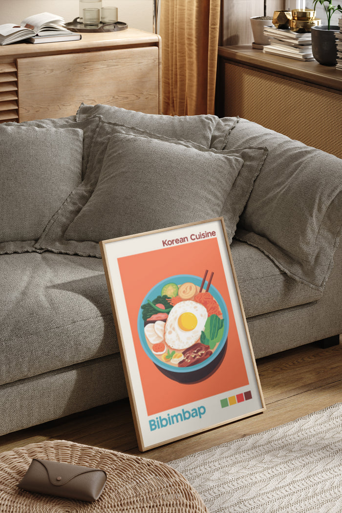 Korean Cuisine Bibimbap Poster Displayed in a Cozy Living Room Setting