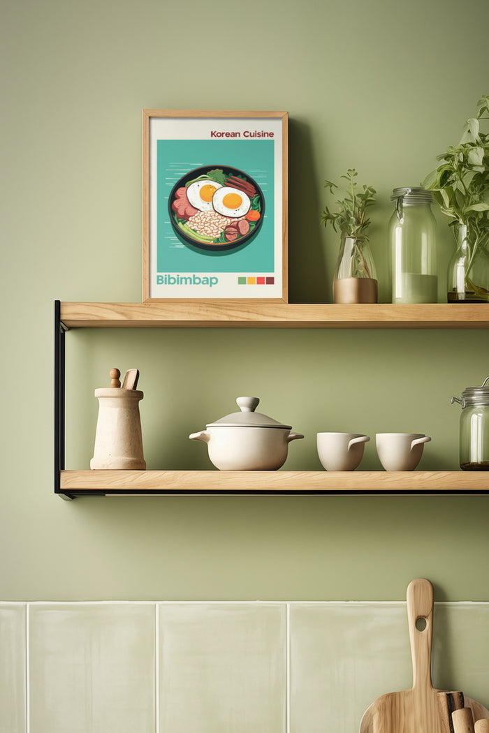 Korean Cuisine Bibimbap Poster in a Modern Kitchen Setting