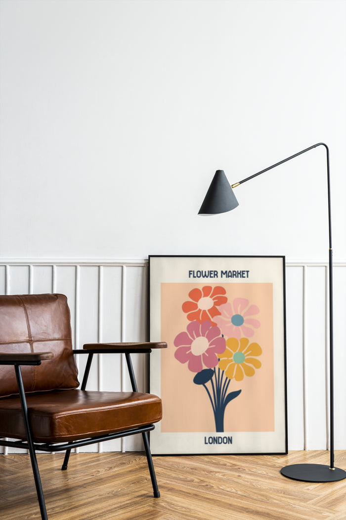 London Flower Market vintage style poster displayed in a contemporary room setting