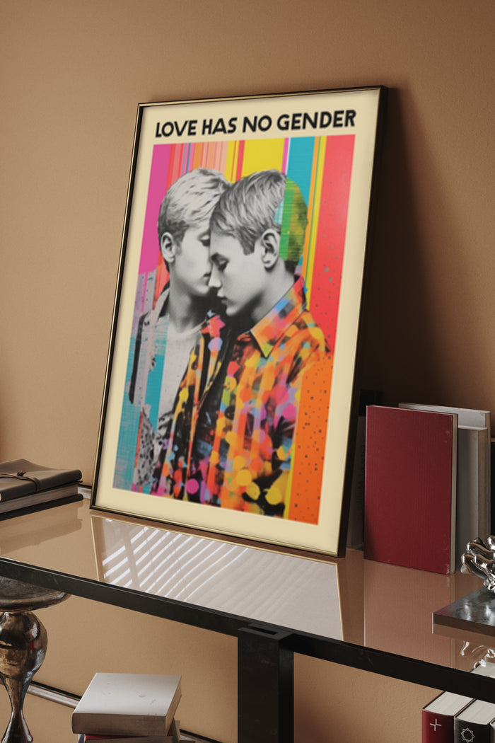 Love Has No Gender equality poster with two people and colorful background