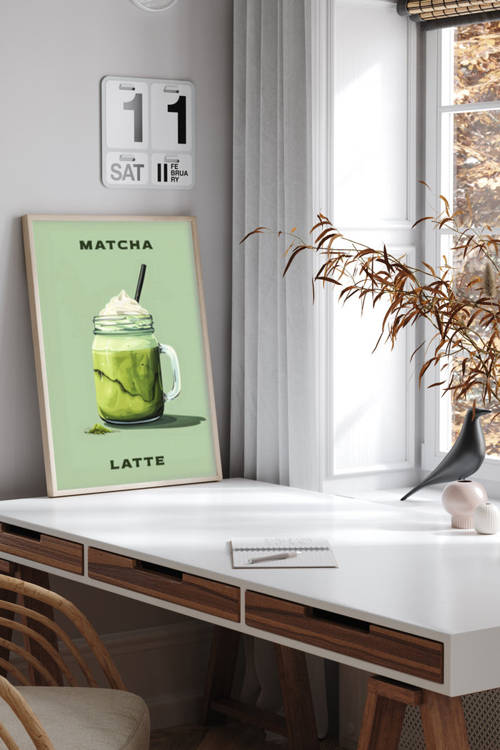 Modern home decor with a Matcha Latte art poster in a stylish room