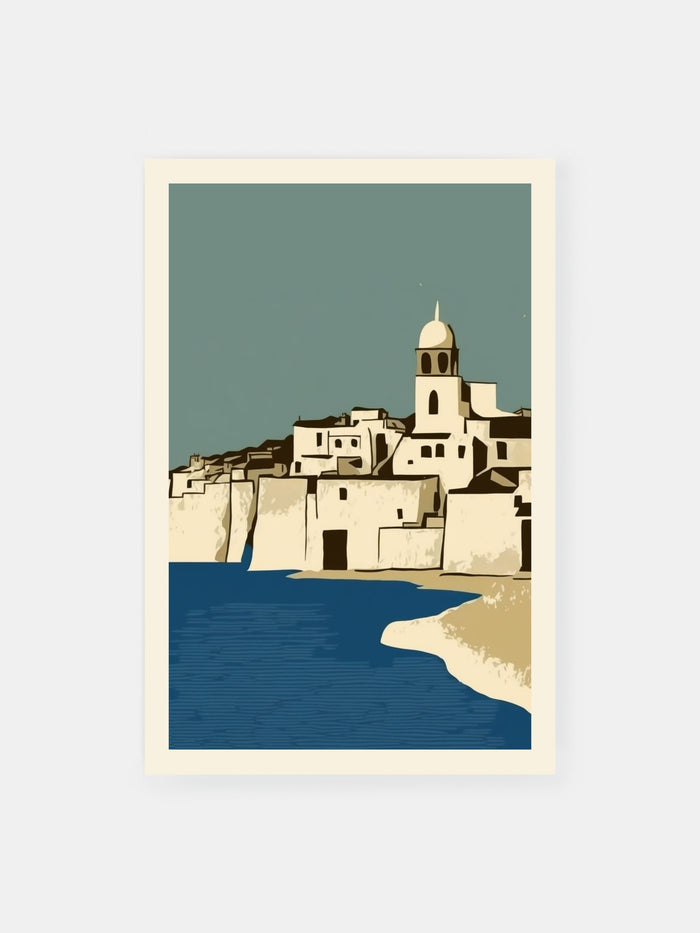 Mediterranean Town on Seaside Poster