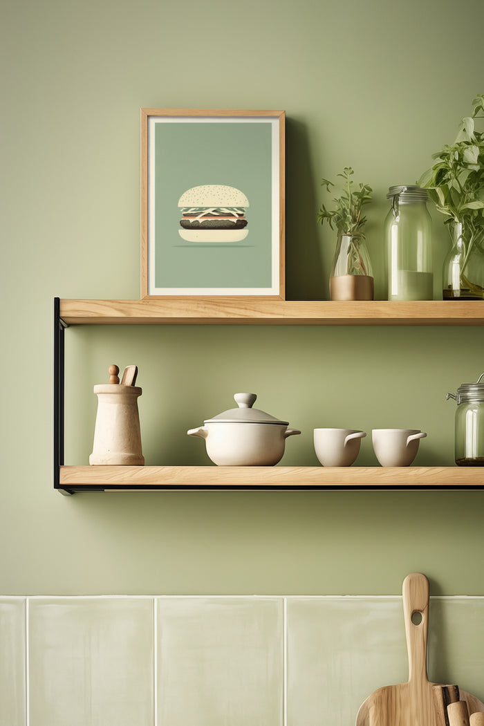 Minimalist Burger Poster in Kitchen Interior Decor Setting