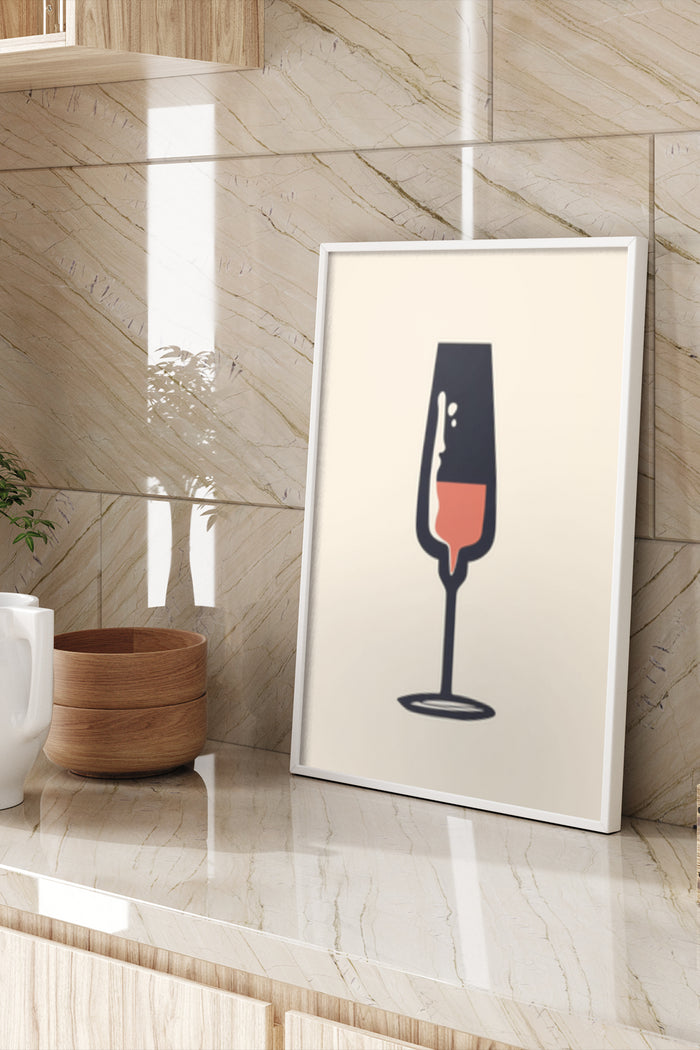 Minimalist Champagne Glass Artwork on Wall in Modern Home Interior