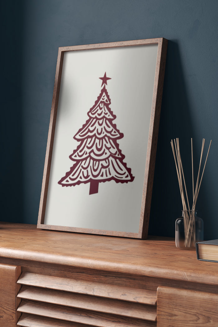 Minimalist Christmas Tree Artwork on Poster in Elegant Home Decor Setting