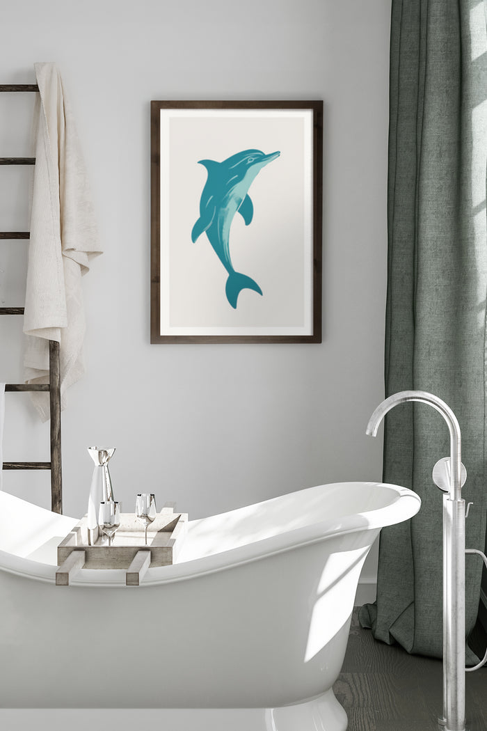 Elegant minimalist dolphin poster in a modern bathroom