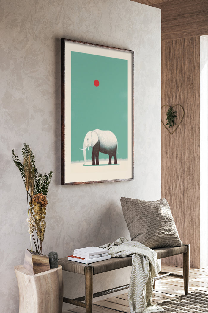 Minimalist Elephant Art Poster in Stylish Home Interior
