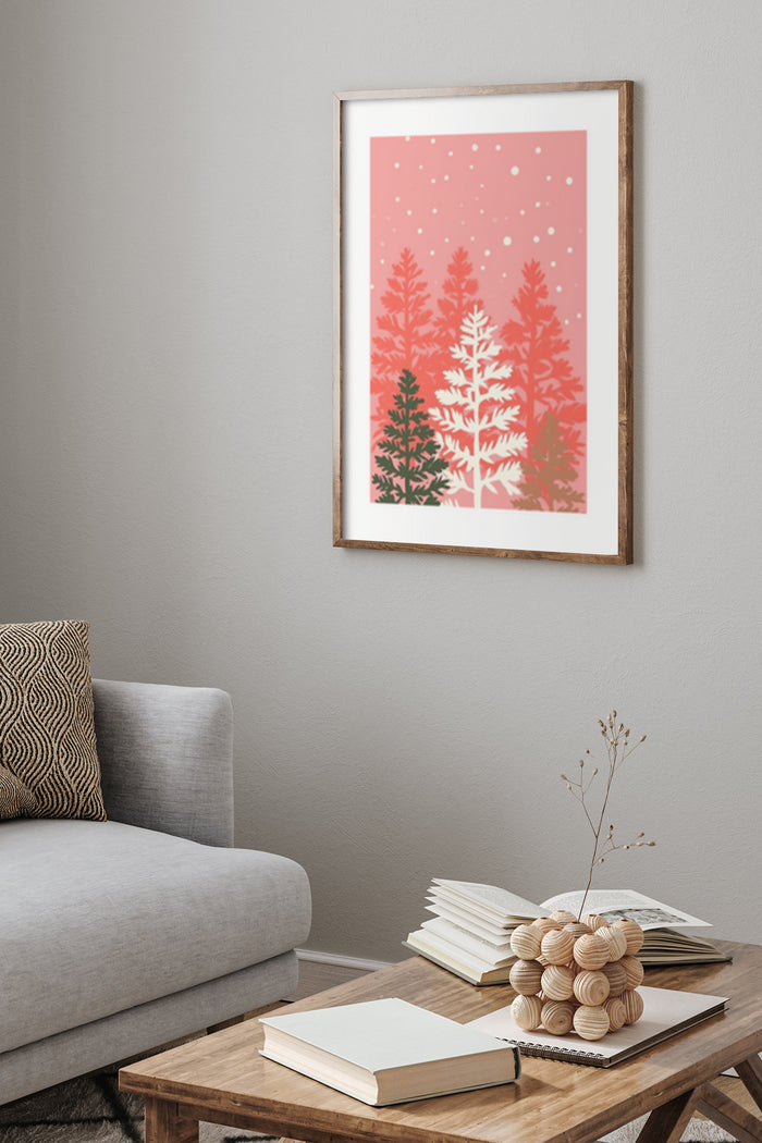 Minimalist Forest Poster Artwork in Modern Home Decor Setting